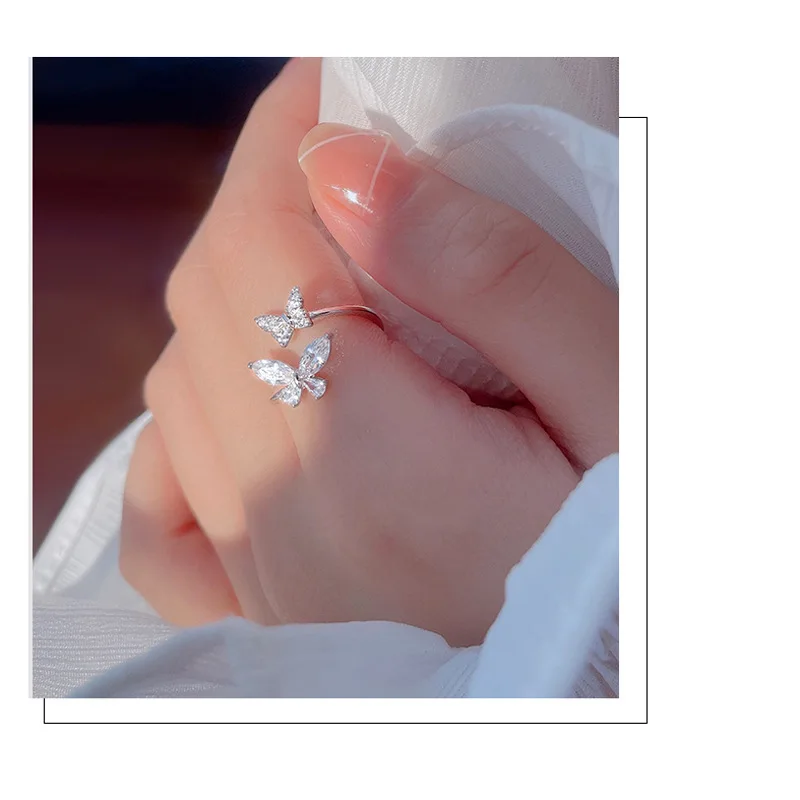 Offene Ringe aus 925er-Sterlingsilber mit Schmetterlings-Zirkon für Damen, Hochzeit, luxuriöser edler Schmuck, Accessoires, Großhandel 2023 – Detail 6