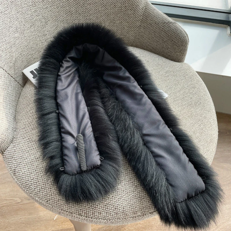 70CM Winter 100% Natural Real Fox Fur Scarf Trim Straight Collar Women\'s Neck Keep Warm Decorate Clip Scarves Luxury Thick Shawl