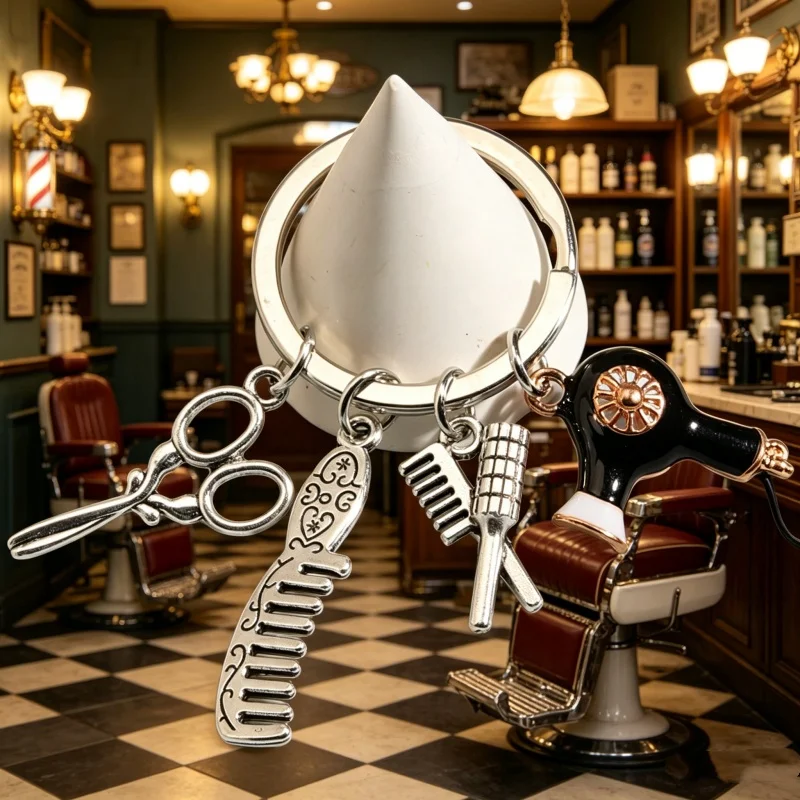 Friseur-Schlüsselanhänger, Schere, Kamm, Haartrockner, Schlüsselanhänger, Friseur-Schlüsselanhänger für Frauen und Männer, DIY handgefertigter Schmuck, Geschenke