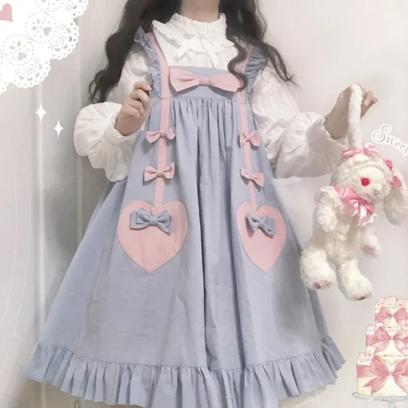 Lolita Dresses Women Ruffles Knee-length Loose Kawaii Japanese Style Trendy Girls Preppy Sweet Retro Female Vestido Feminino