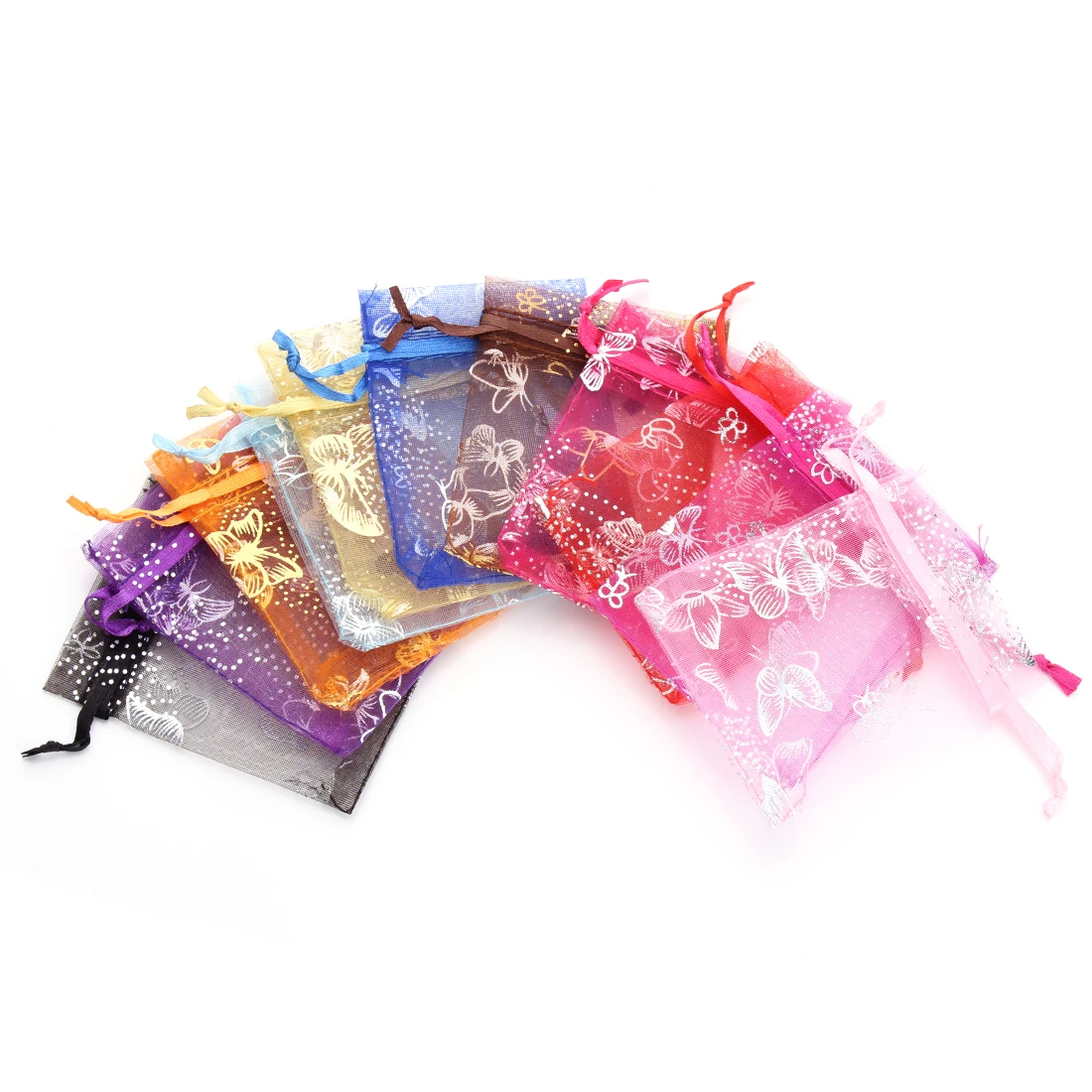 25Pcs/Lot Organza Gift Bag Sliver Color Butterfly Gift Drawstring Pouches For Wedding Party Candy Bag Ornament Packing Wholesale