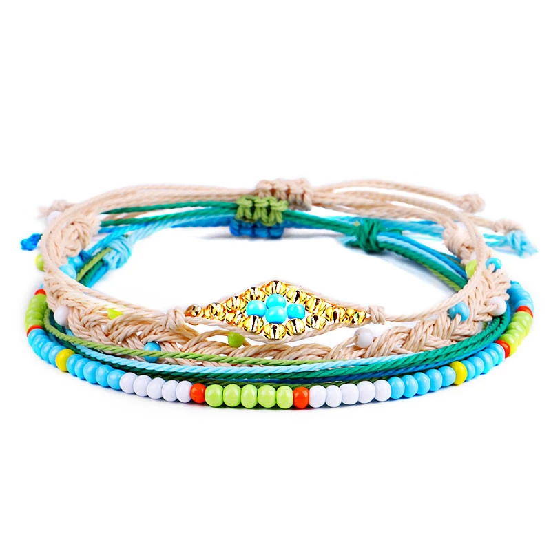 4-piece/set Bohemian Style Colorful Bead Hand Woven Bracelet for Women Fashion Personalized Bangle Jewelry Accessories Wholesale