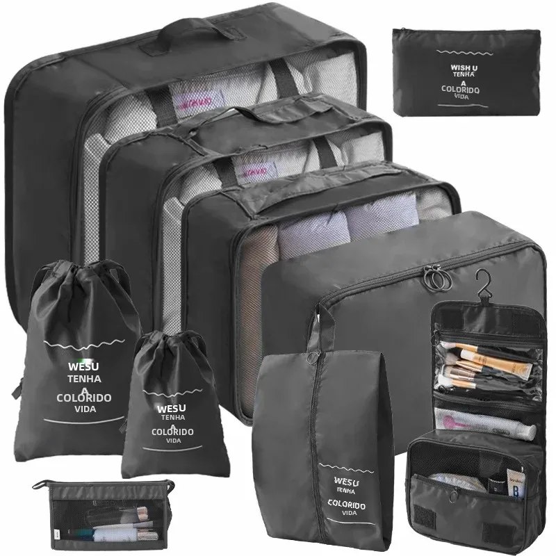 10/7 pçs conjunto organizador de viagem sacos de armazenamento mala embalagem cubos casos portátil guarda-roupa bagagem roupas sapato bolsa dobrável