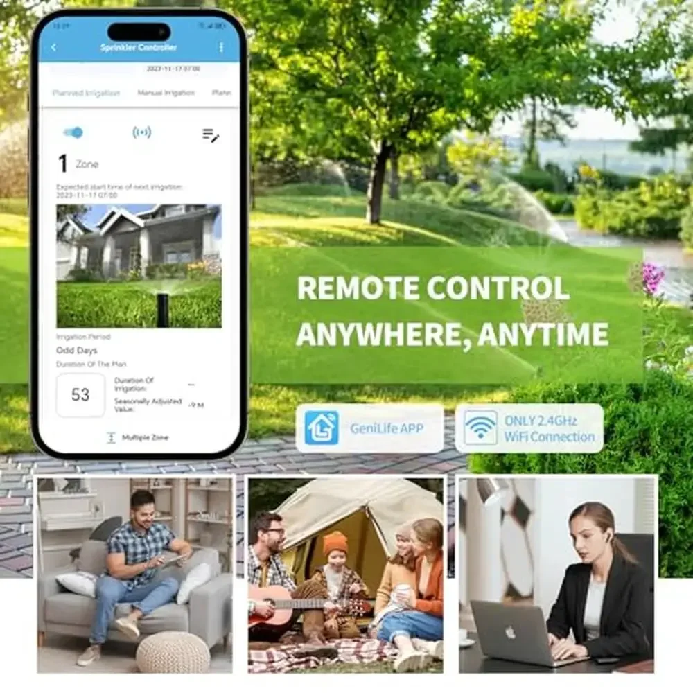 

Smart Sprinkler Controller Irrigation Timer WiFi Control Custom Watering Schedule Seasonal Adjustment Rain Sensor Data Logging