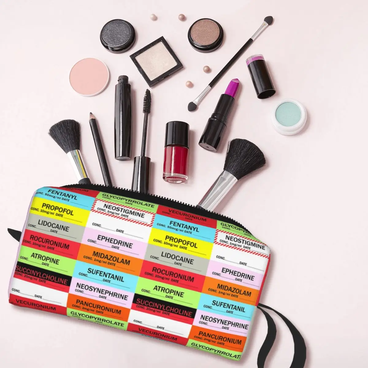 Custom Medical Nurse Anesthesia Medication Labels Travel Cosmetic Bag Makeup Toiletry Organizer Ladies Beauty Storage Dopp Kit