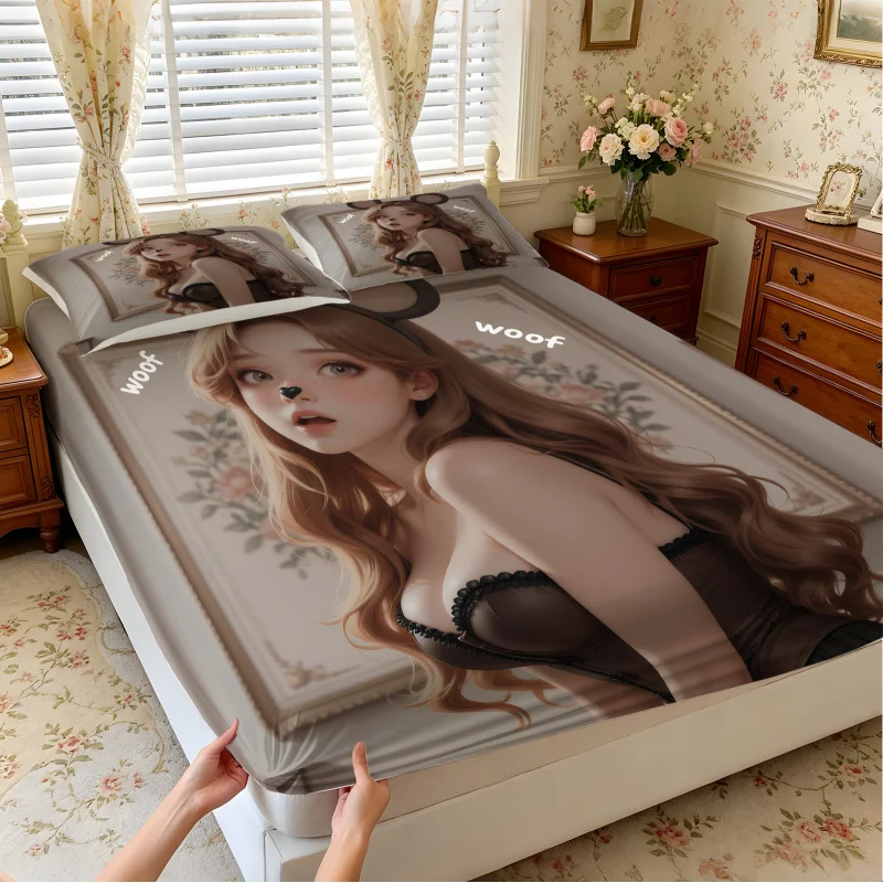 Ensemble de draps-housses sans garnitures, imprimé Euphoria Woof Woof Girl, literie en microfibre douce pour la chambre à coucher, décoration quotidienne de la maison