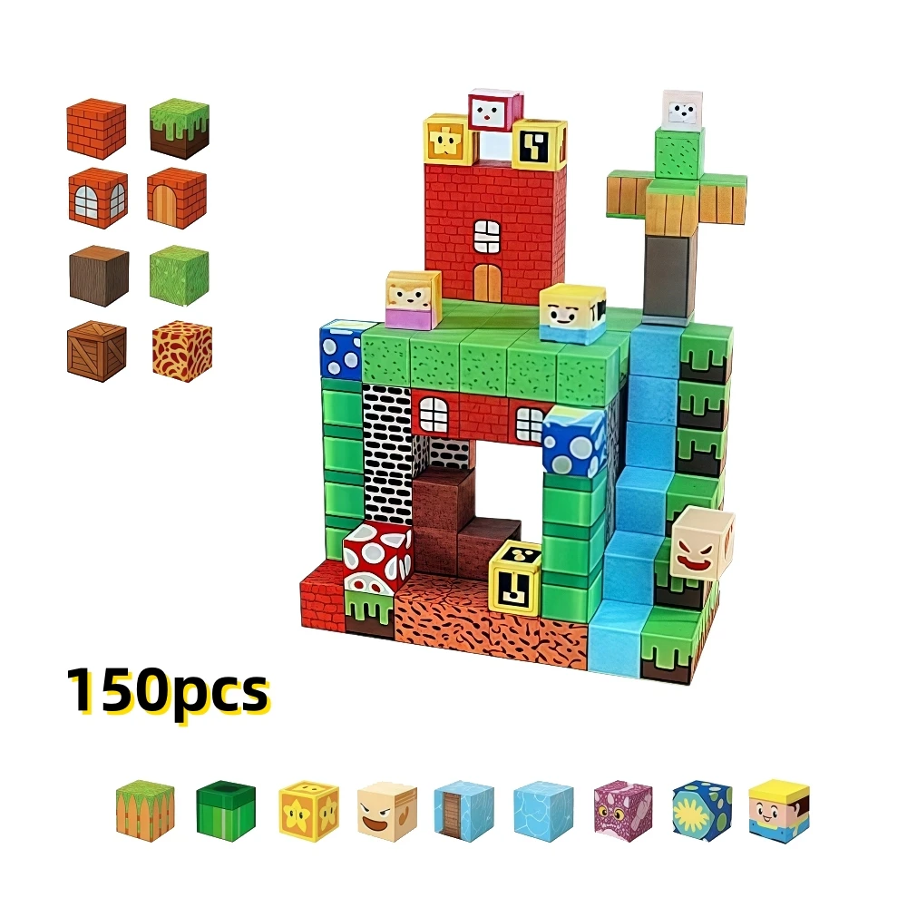 자석 블록 150개 3D 창의적 장식 게임 테마 STEM 학습 빌딩 세트 완벽한 선물 교육용 아이디어