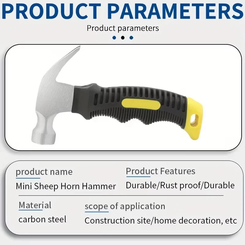 Multifunctional Mini Ramshorn Hammer 156 mm Engineering Handle Claw Hammer Portable Carpentry Window Breaking Hand Tools