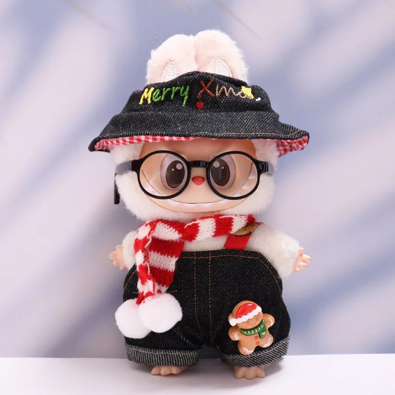 

17cm Labubu 1-3 Gen Doll Outfits | Denim Christmas-themed Suspender Pants Set | Clothes for Labubu Accessories