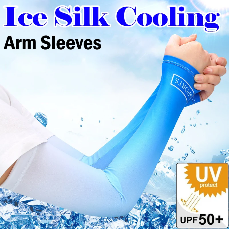 Ice Silk Cooling Arm Sleeves For Women Men Summer Sun Protection Elbow Cover Outdoor Cycling Running Fishing Anti-UV Arm Sleeves