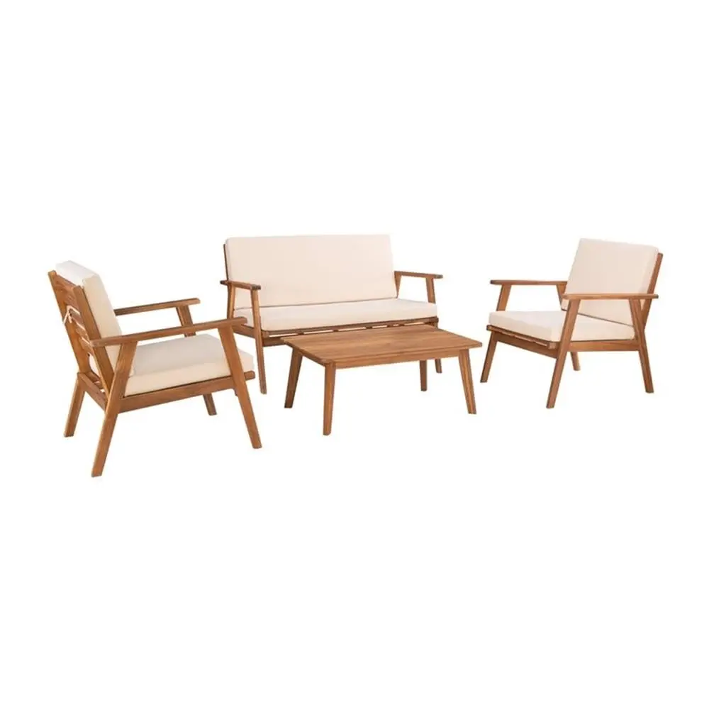 Acacia Wood 4 Seater Outdoor Patio Sofa Set Removable Cushion Coffee Table, Customized