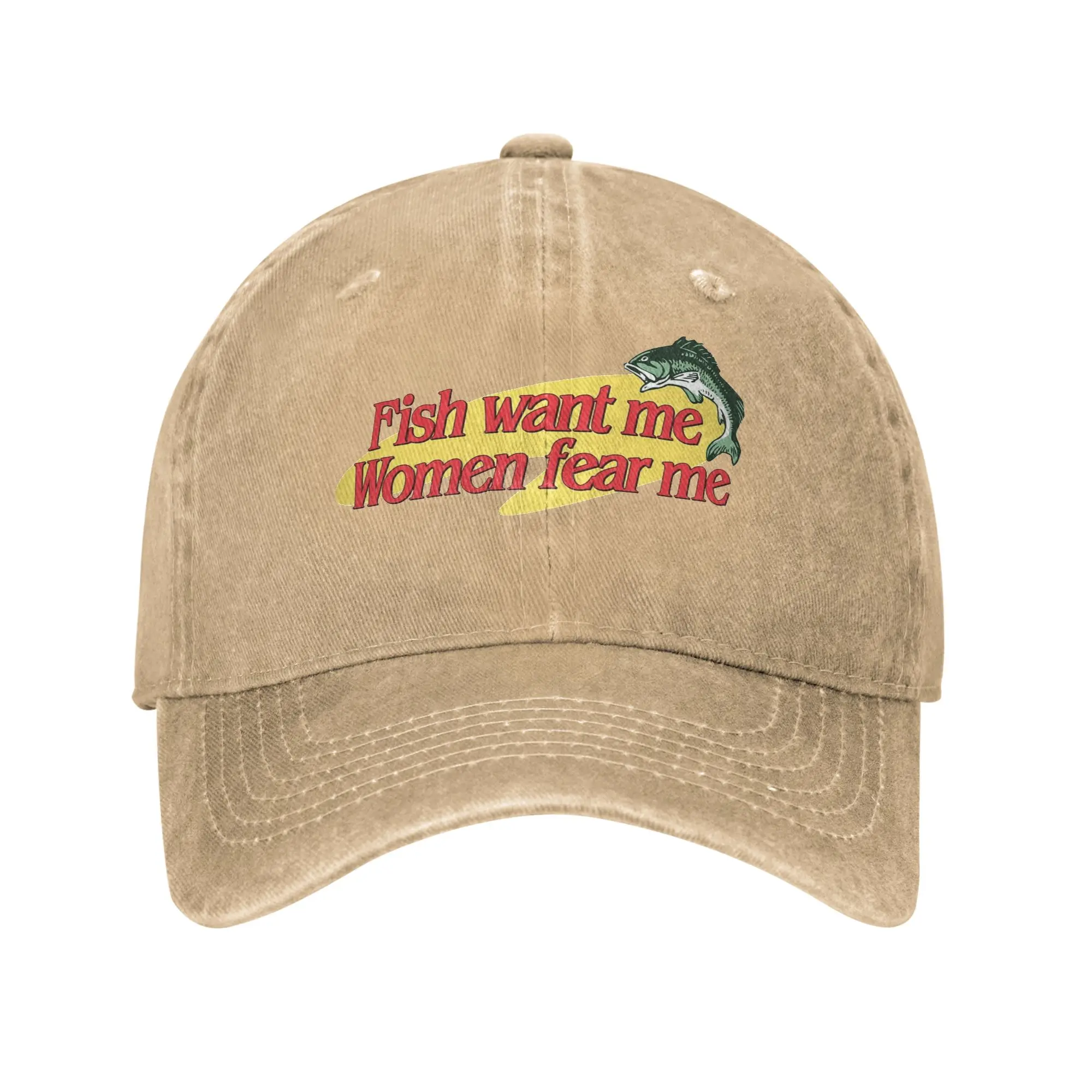 Vintage Fish Want Me Women Fear Me Baseball Caps Unisex Distressed Washed Snapback Hat  Outdoor Running Golf  Gift Hats Cap