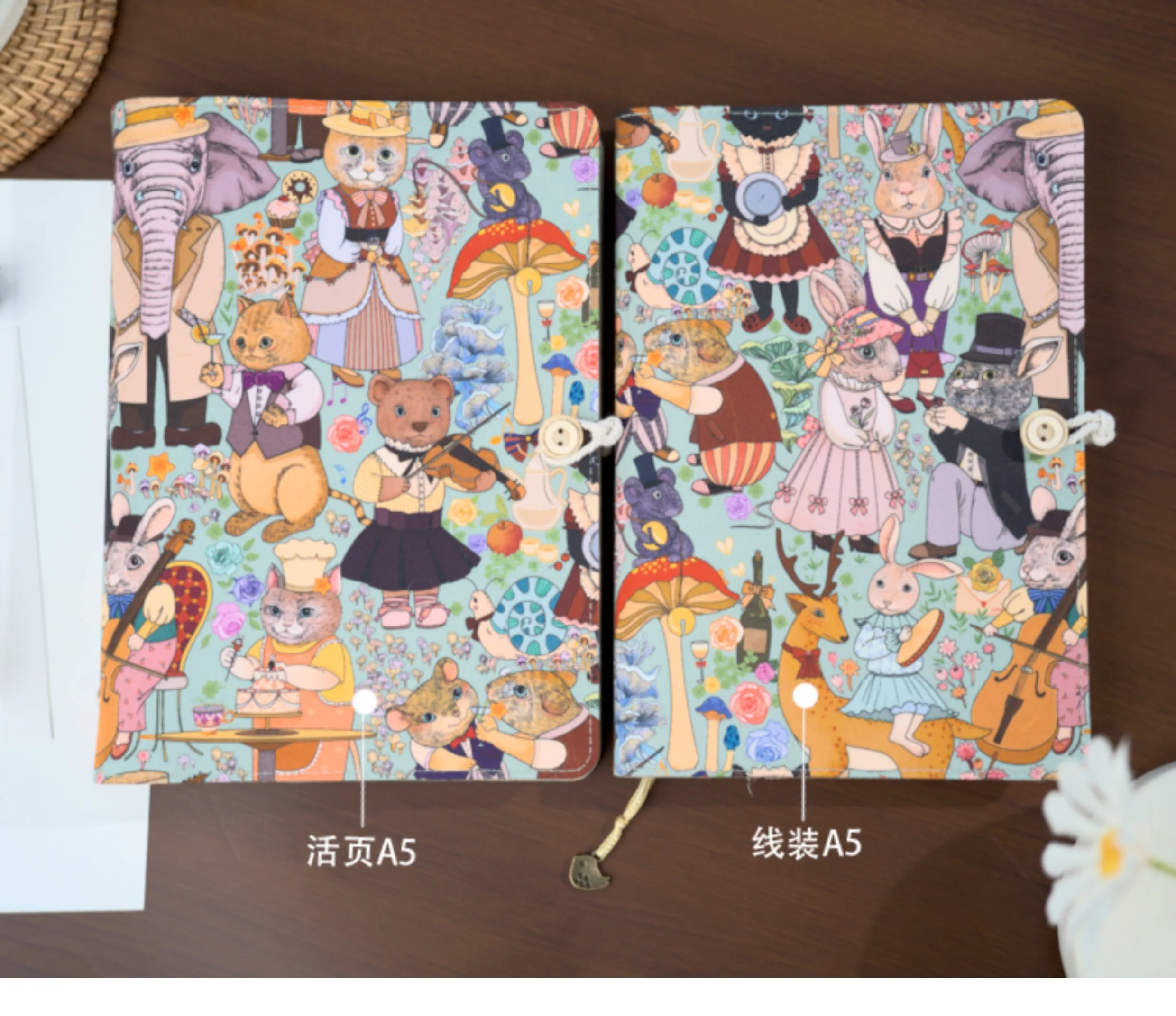 ภาพประกอบพิมพ์ใบหน้าผ้าสัตว์น่ารัก A5 คู่มือสมุดบัญชีมือวรรณกรรม Binder แบบหลวม