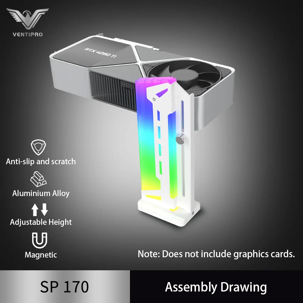SP170 Graphics Card Mount, Height-Adjustable Vertical Graphics Card Mount with ARGB Lighting Effects, Suitable for PC Builds