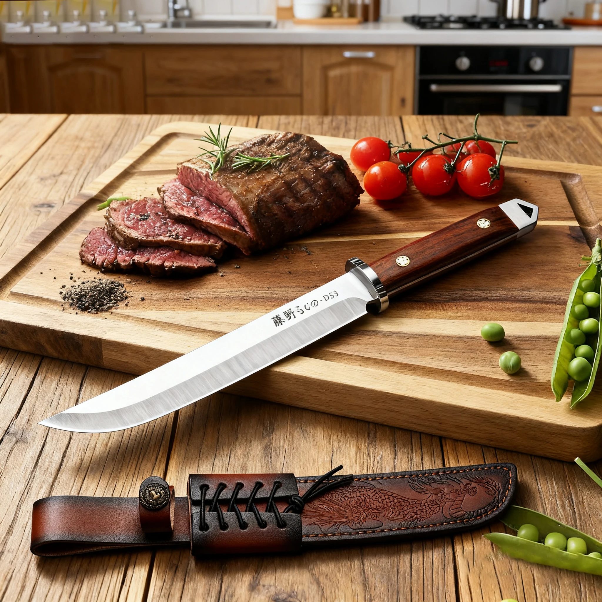 

High-hardness kitchen professional Japanese knife, one-piece frame stainless steel straight knife with knife sleeve, chefs knife