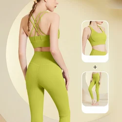 Conjunto de Yoga sin costuras para mujer, ropa deportiva para gimnasio, Sujetador deportivo, Top corto, mallas de entrenamiento, ropa deportiva femenina, 2 uds.