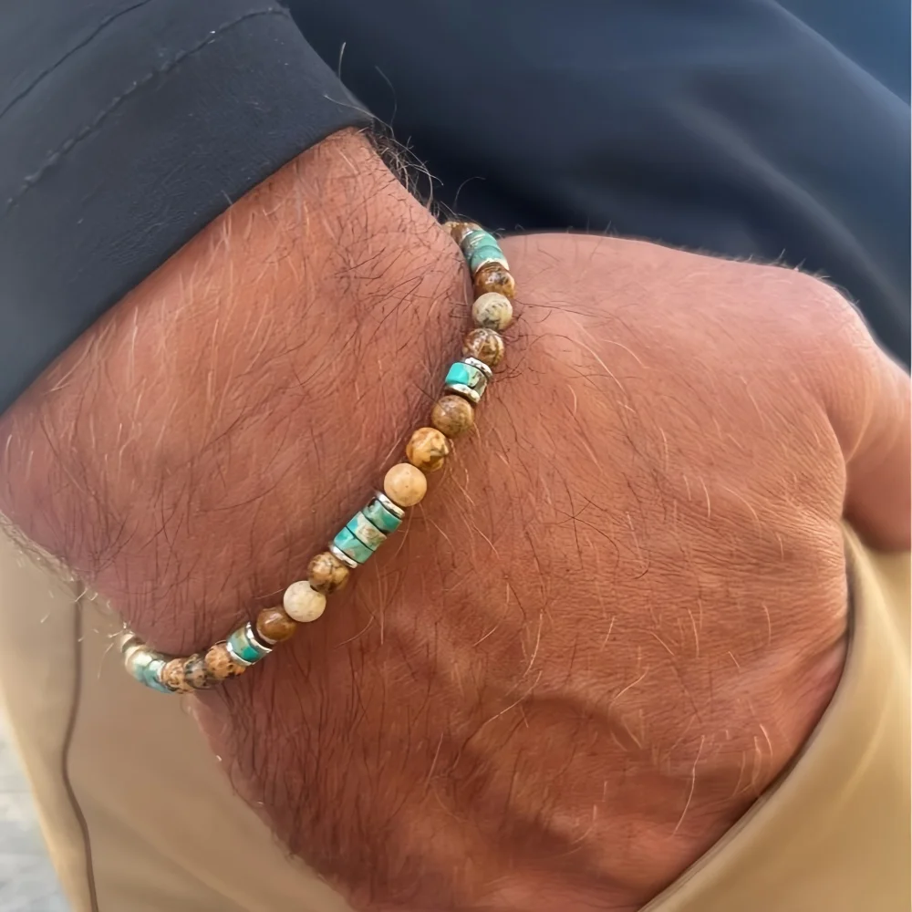 Retro Braun Naturstein Ball Armband Hip Hop Männer Elastische Armband Mode Handgemachten Schmuck Frauen Geschenk Zubehör