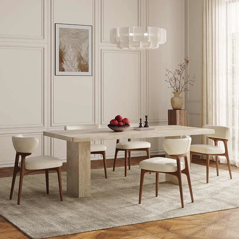 French-style Rock Plate Dining Table And Chairs Modern Simple Modern-style Rectangular Dining Table Chairs