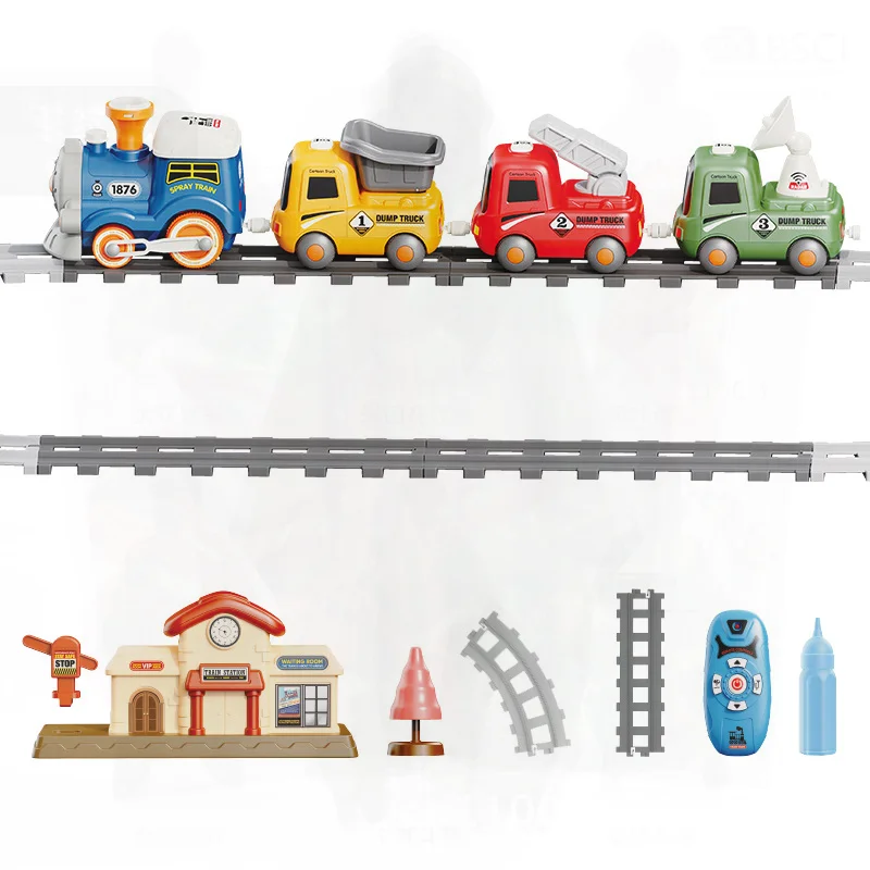 만화 연기 자석 기차 세트, 3세 어린이용 리모컨 포함, 교육용 트랙 장난감, 확장 가능한 마카롱 포함