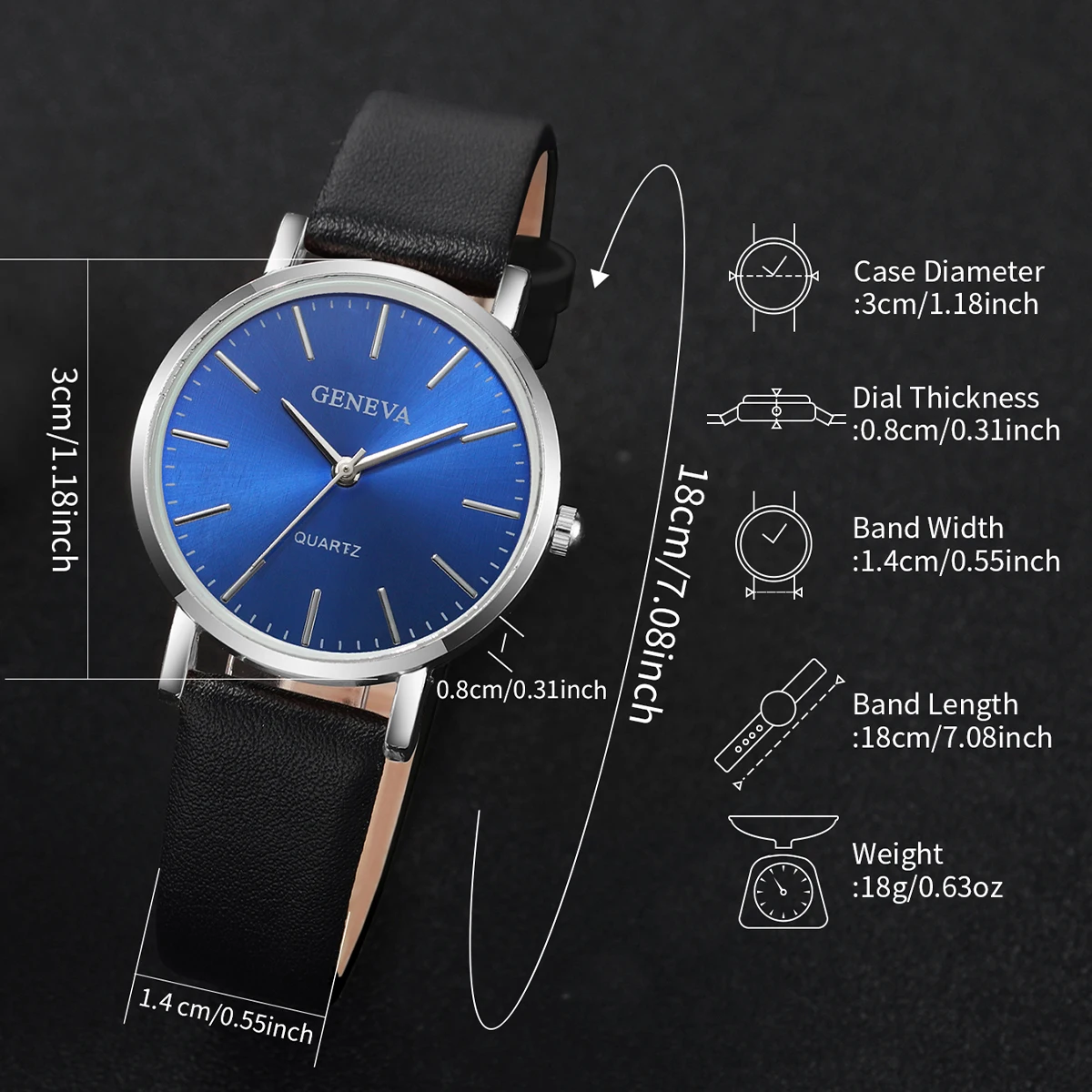 4PCS Couple’s Watches Sest Fashion Blue Dial Women\'s Quartz Watch Men Leather Band Wristwatches Heart Bracelets