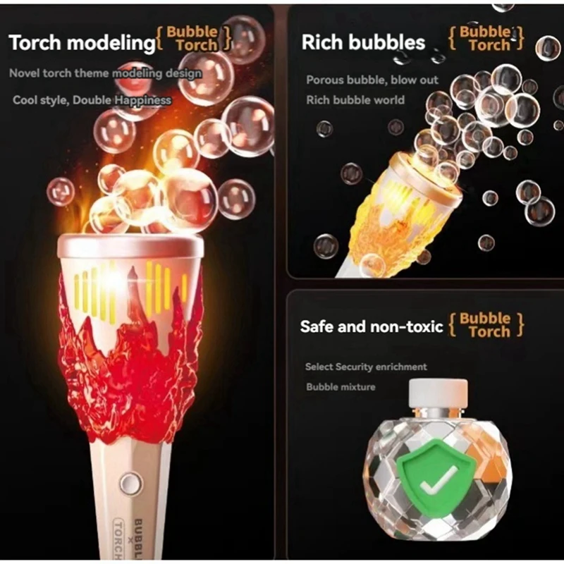 Torch Bubble Machine,  Torch Prop Bubble Machine With Light, Summer Bubble Toy Children's Gift