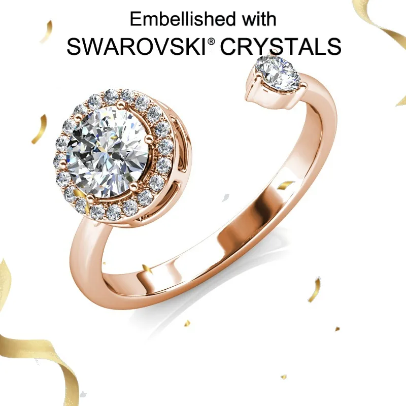 

Daisini Austrian Crystal from Swarovski Fidget Spinner Ring for Women Round Halo Finger Ring Rotate Anti Stress Wedding Jewerly