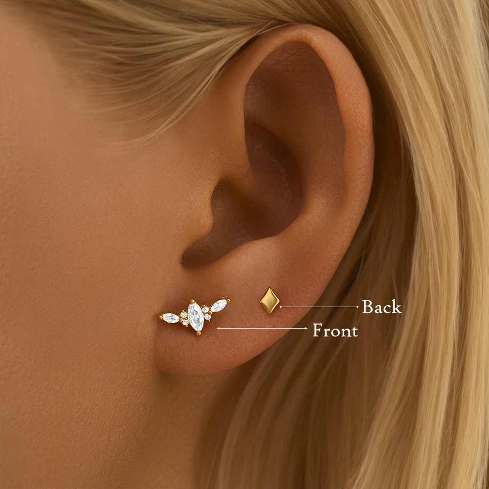 ROXI 925 Sterling Silver 1PC Flower/Crown Zircon Wear on both side Design Pierce Earrings For Women Couple Wedding Party Jewelry