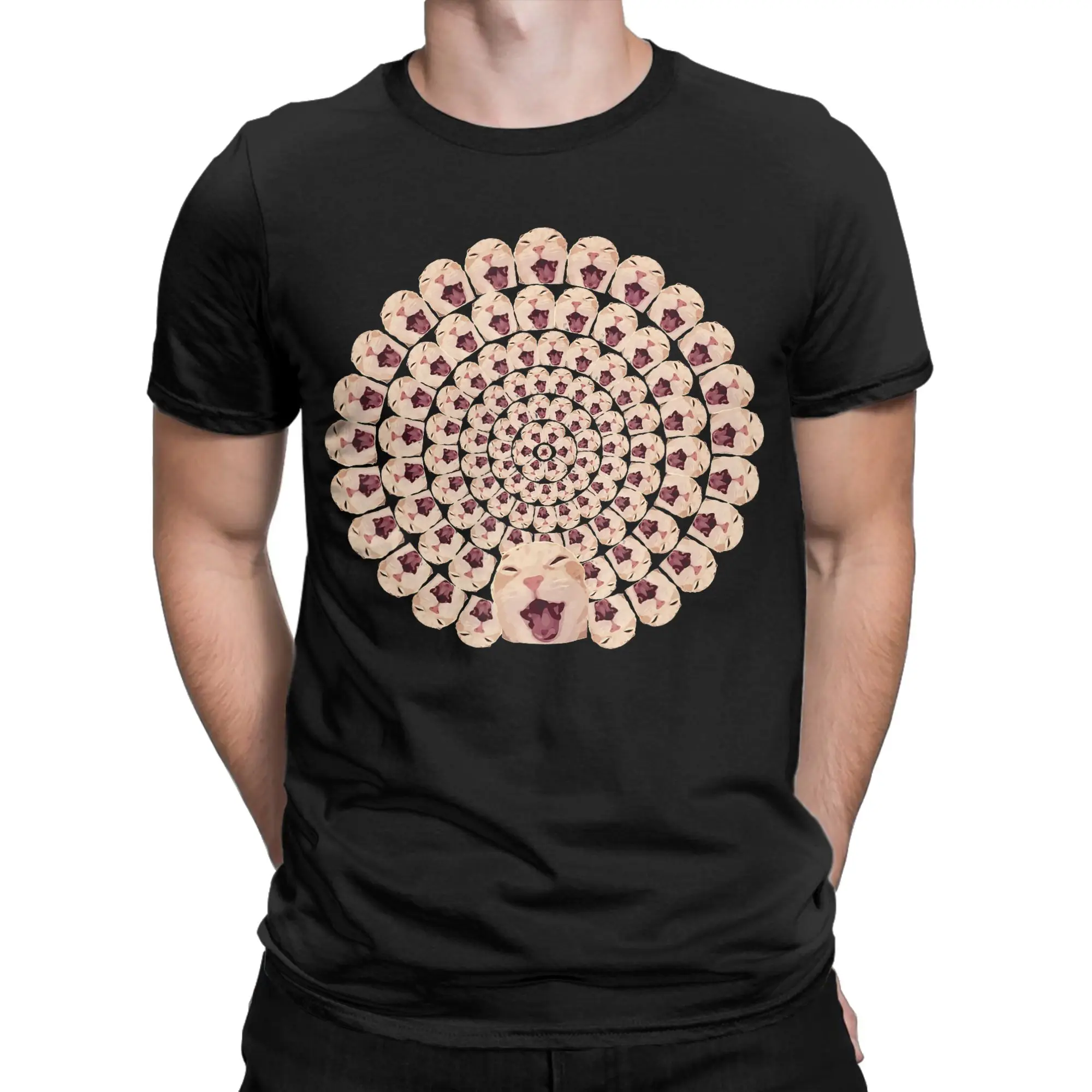 Men T-Shirts Funny Laughing Cat Mandala Meme Reaction Awesome Pure Cotton Tee Shirt Short Sleeve  T Shirt Crewneck Tops Printed