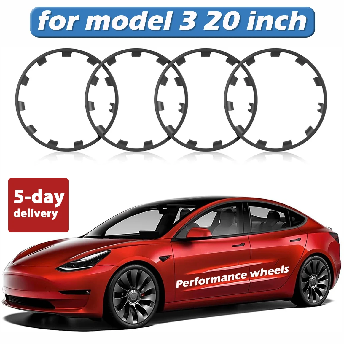 

4PCS For Tesla Model 3 20 Inch Wheel Performance HubCap Patch Replacement Wheel Cap Full Rim Cover Car Accessories Hub Cap 2023