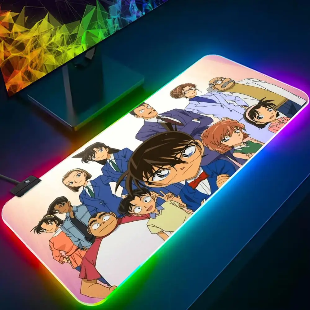 detective conan Mouse Pad RGB Gaming Mousepad Big LED Pad PC Desk Mat Luminous Mouse Pad Large Keyboard Mats Table Rug With