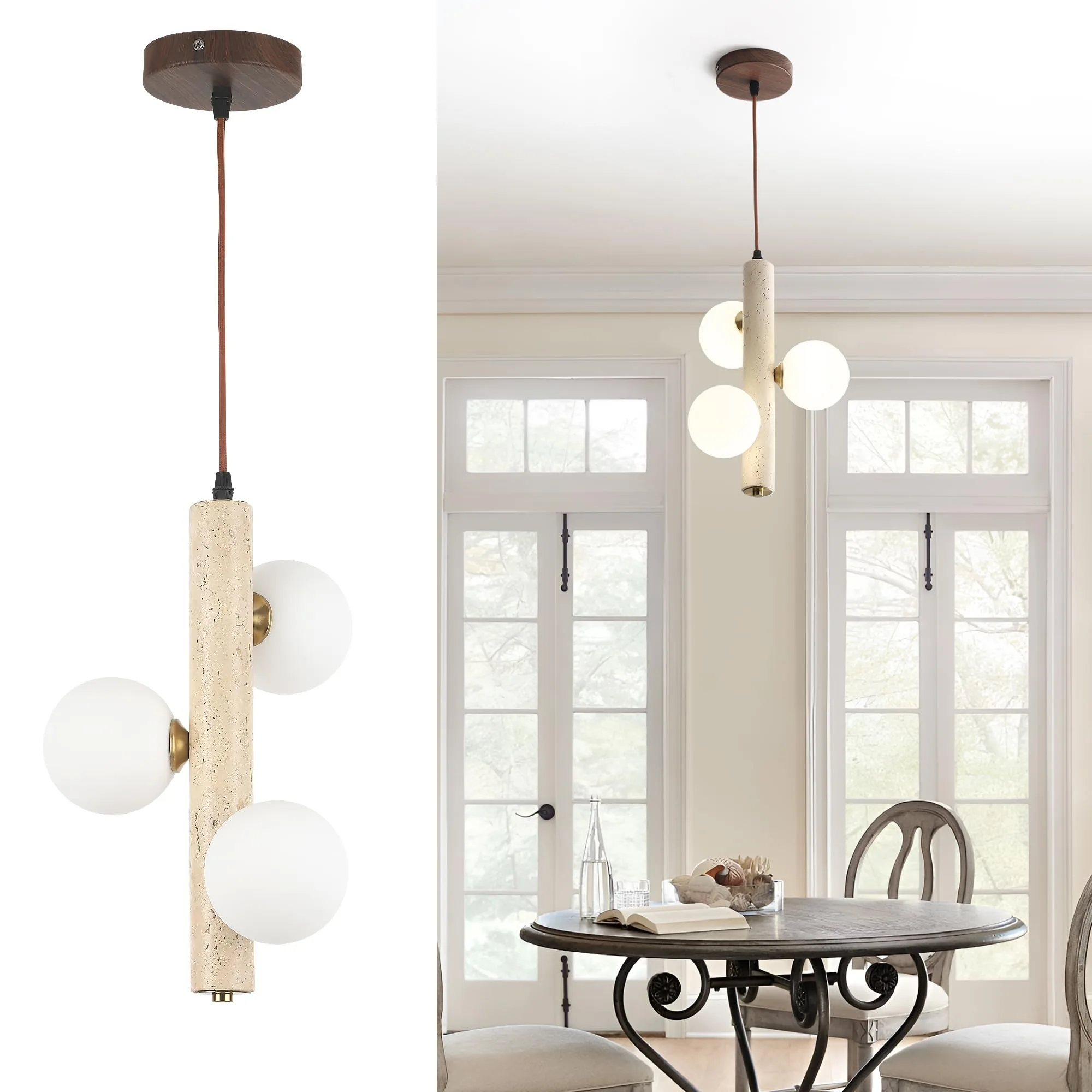 

Japanese Wabi-sabi Marble Glass Pendant Light Room Bedroom Bedside Dining Table Hanging Lamp Home Room LED Travertine Chandelier