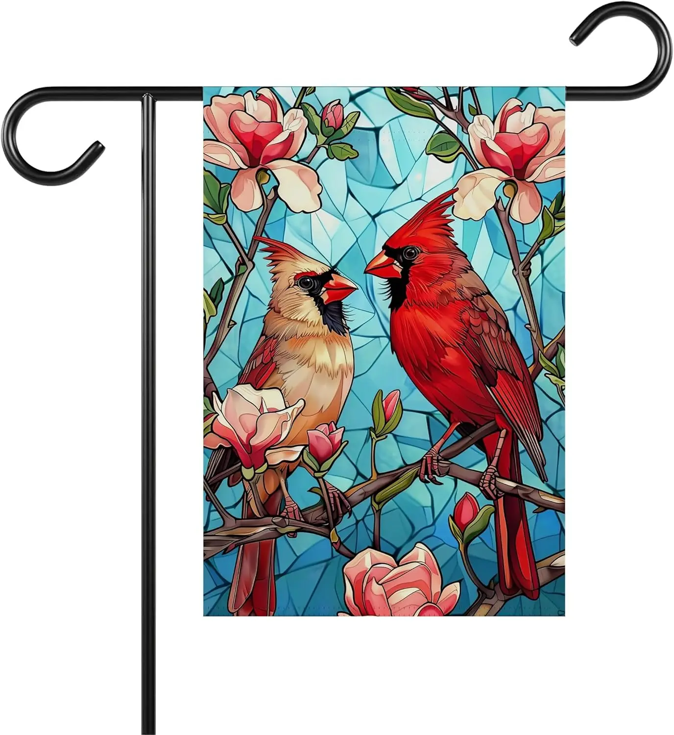 LissiArt97 Stained Glass Cardinals Garden Flag - Cardinal Couples Flag - Welcome Garden Flag - Outdoor Home Decor - Gift For Fri