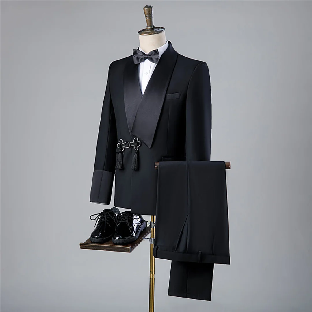 Modern Men Suit Wedding Tassel Shawl Lapel High Quality Groom Tuxedo Slim Fit Bridegroom Suits 2 Pieces(Blazer Pant)