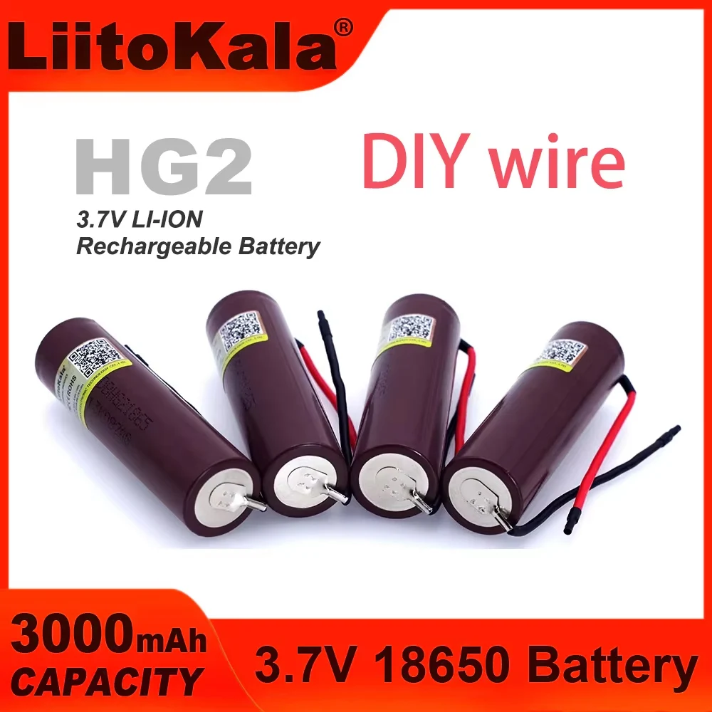 Liitokala nuevo HG2 DIY cable 18650 3000mAh cigarrillo electrónico batería recargable alta descarga 30A corriente gran potencia + DIY