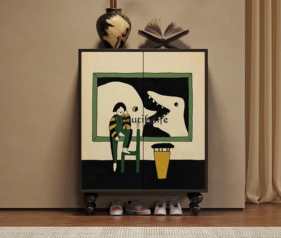 

FG*French cream style entrance shoe cabinet entrance integrated against the wall modern simple storage cabinet