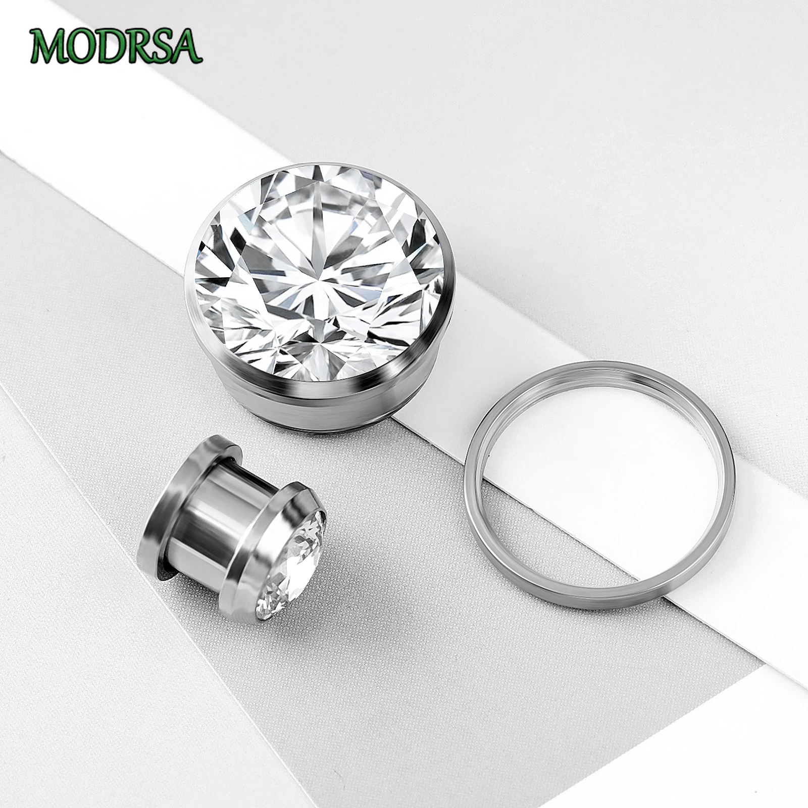 MODRSA 1PC Stainless Steel Geometric Circular Ear Expander Ultra Sparkling Zircon Earrings Body Piercing Jewelry for Women