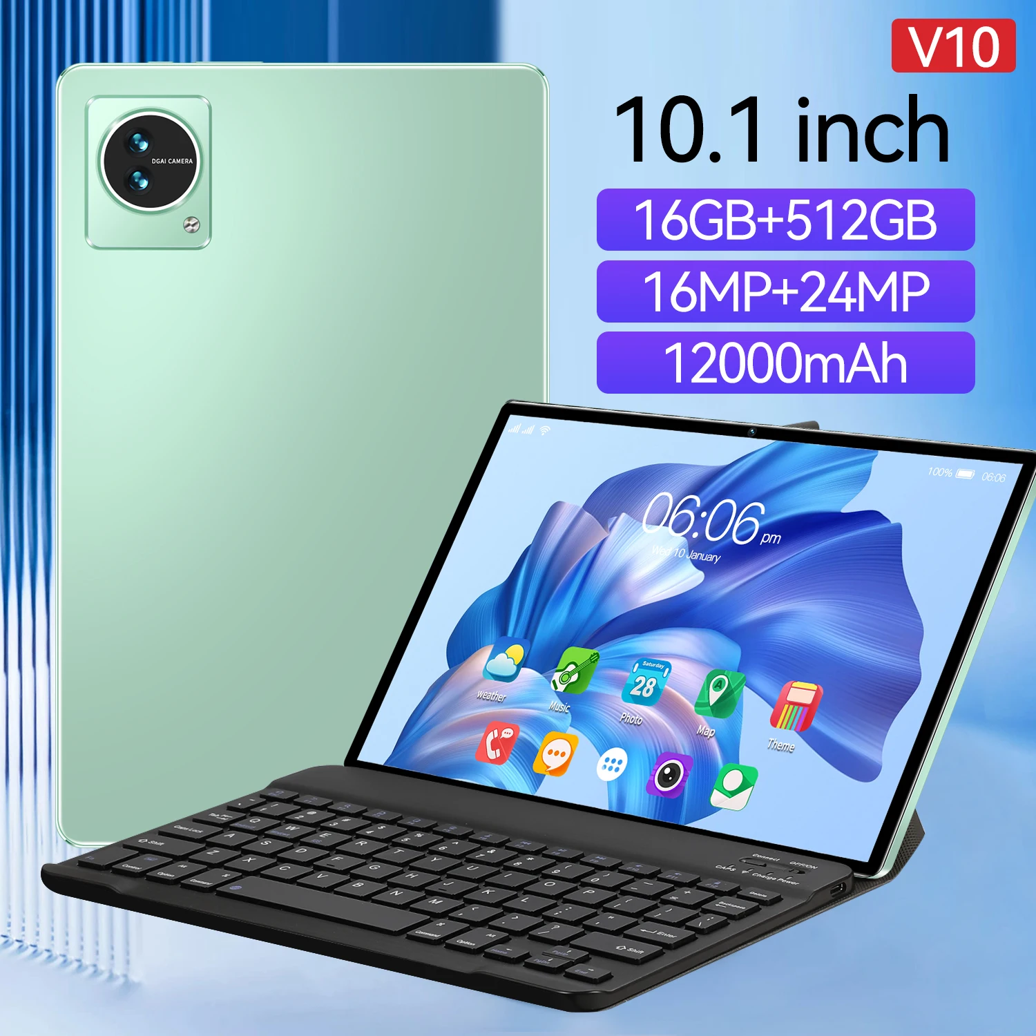 2024 Global Model V10 Tablet 10.1-inch 5G Bluetooth GPS Dual SIM Dual Standby WiFi HD Screen High Performance Utility Tablet PC