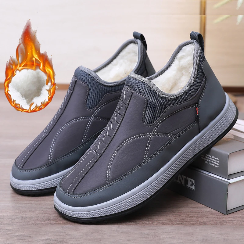 Winter Men Shoes Warm Fur Snow Boots Casual Flat Men Boots Antislip Ankel Boots Plush Slip On Shoes