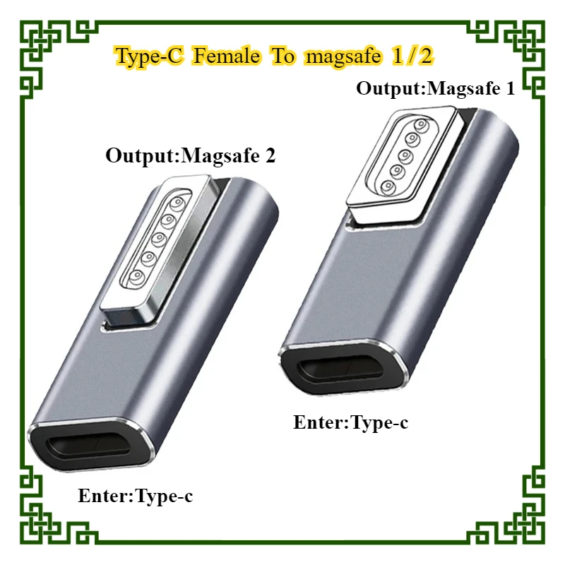 USB Type-C Magnetic PD Adapter for Magsafe 1 2 MacBook Air Pro LED Indicator 100W Fast Charging Magnetic Plug Adapter