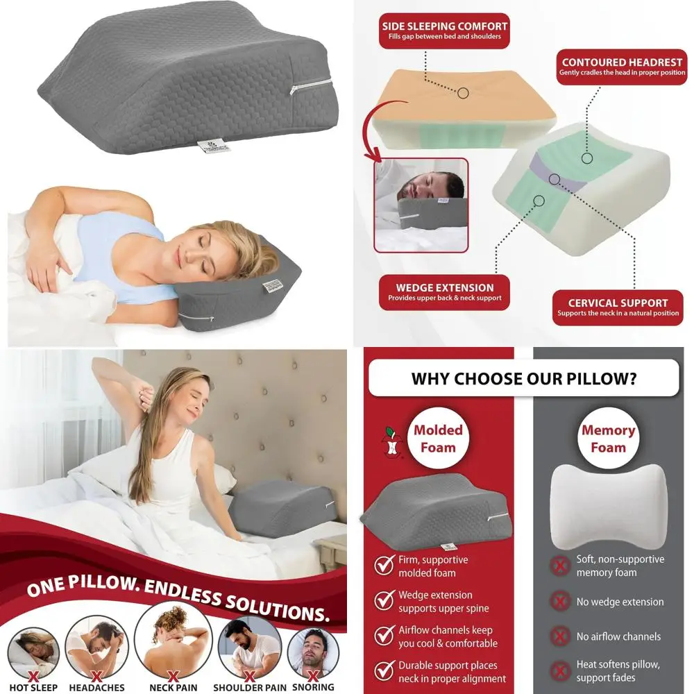 

Cervical Orthopedic Foam Pillow for Travel - Neck Support for Side and Back Sleepers - Ergonomic Design for Comfort