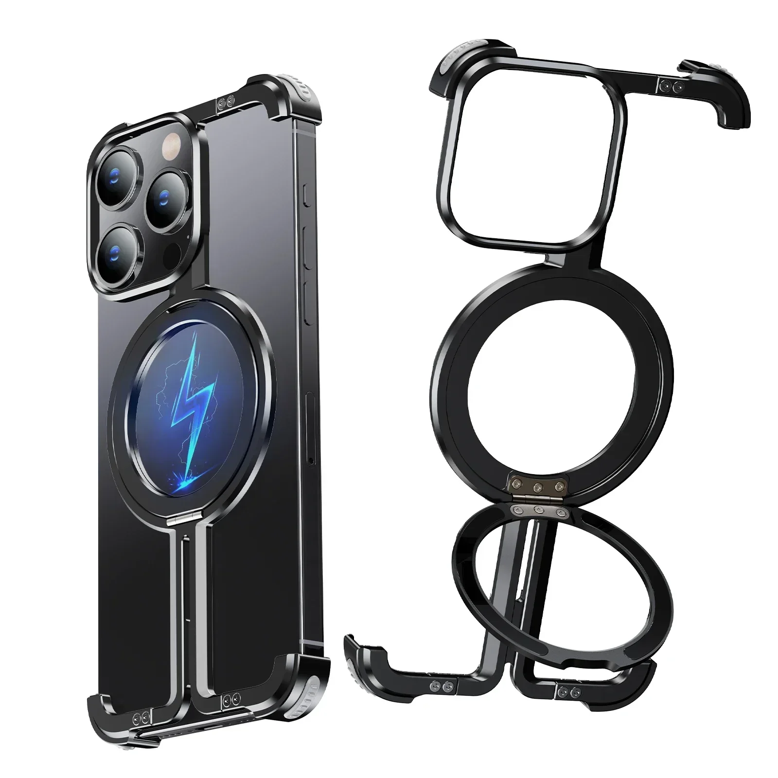 

Eary Frameless for iPhone 16/15/14/13 Promax Phone Case with Magsafe Kickstand Bezel Less Minimalist Metal Shockproof cover