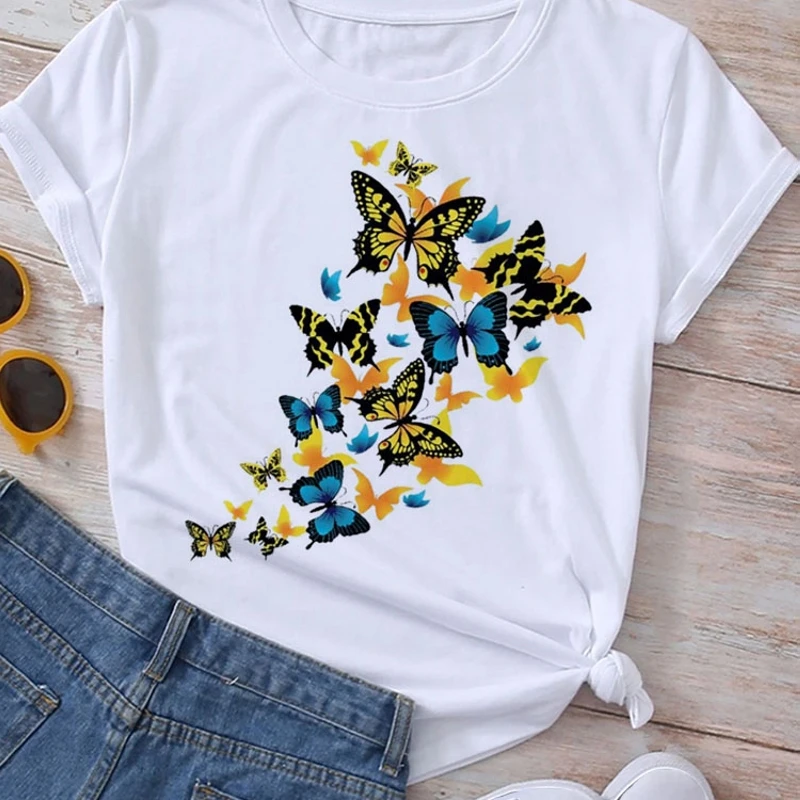Estate top donna T-Shirt Harajuku Graphic Tees donna manica corta Tshirt vestiti camicetta femminile farfalla fiori stampa T Shirt