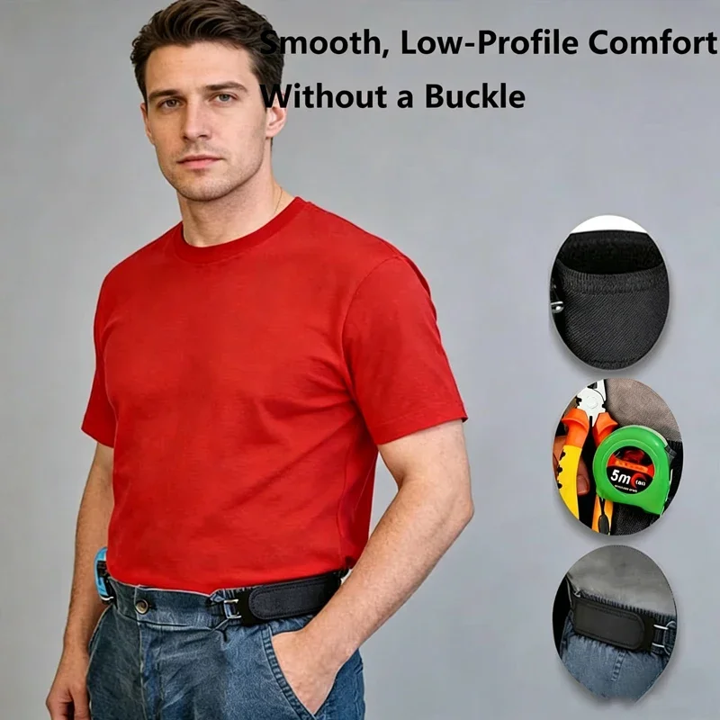 Adjustable Elastic Belt Buckle with Metal Hook No-Buckle Stretch Waist Extender for Men Women Portable Lazy Waistband Tool