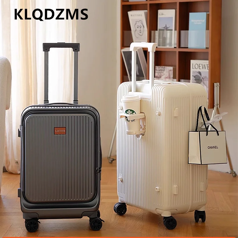 

KLQDZMS Laptop Suitcase Front Opening Boarding Box USB Charging Trolley Case 20"24"26 Inches Large Capacity ABS + PC Luggage