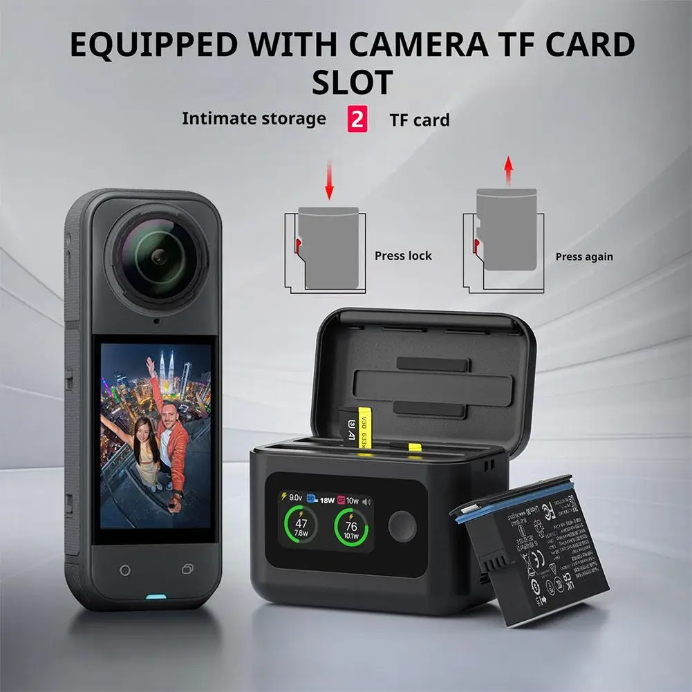

Portable Battery Charger 2 Slot Fast Charging For Insta360 X5 Battery LCD HD Color Screen Storage Box Camera Accessories