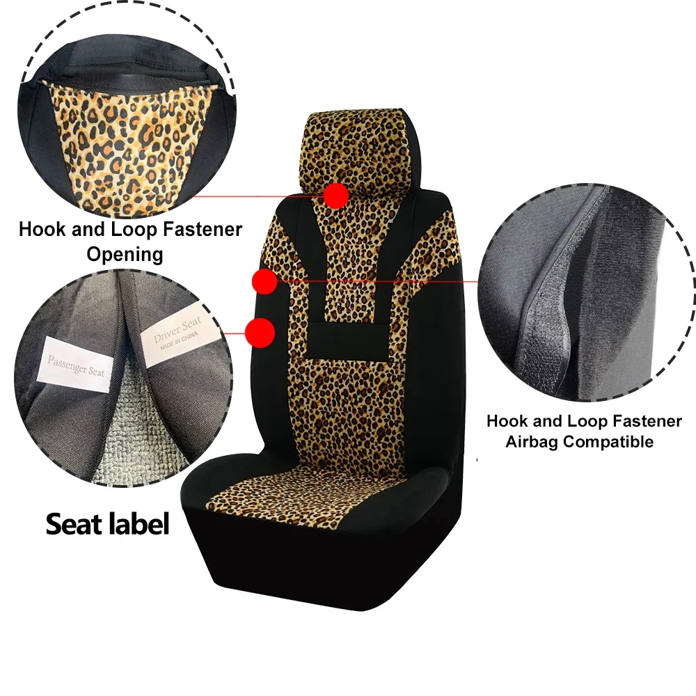 AUTO PLUS Leopard pokrowce na siedzenia samochodowe Seat Protect wnętrze samochodu, kompatybilny z poduszką powietrzną, uniwersalny pasuje do samochodów, SUV, ciężarówek, pełny zestaw