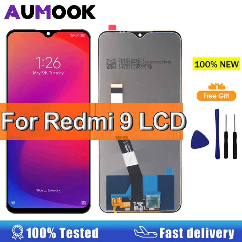 Digitizer layar sentuh LCD 6.53 inci, komponen perbaikan rakitan untuk Xiaomi Redmi 9 LCD LCD