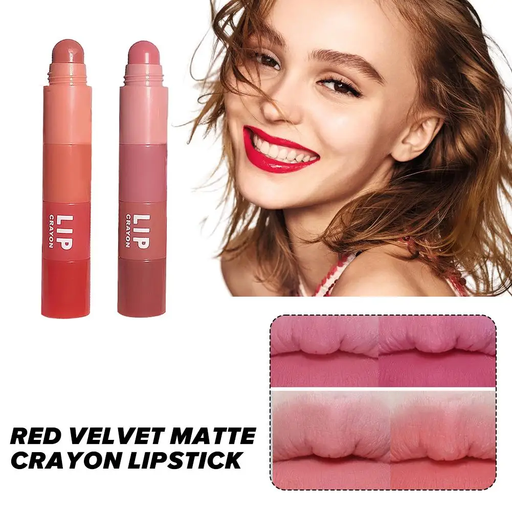 Kit de pintalabios 4 en 1 mate y Nude, conjunto de terciopelo de larga duración, tinte de labios rojo, crayones cosméticos, Sexy, no delineador de labios, Makeu J3W0