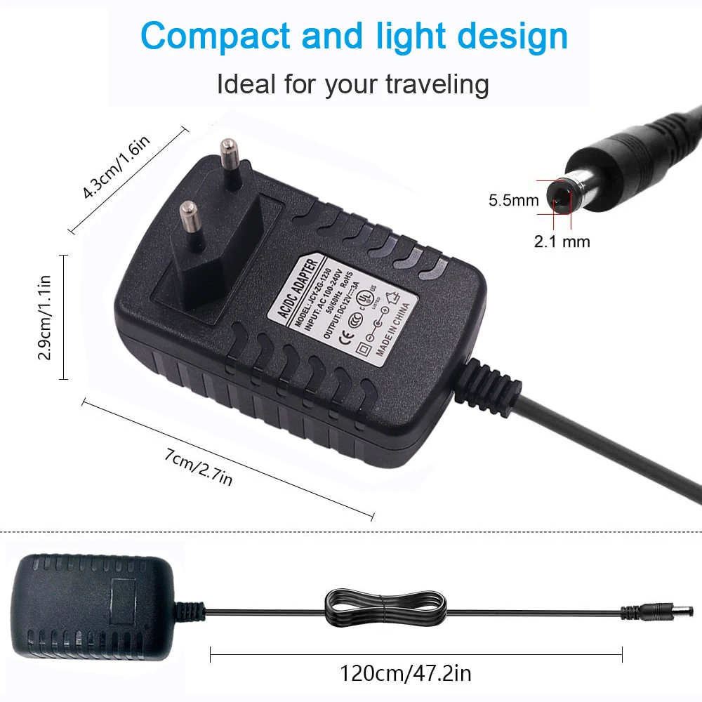 12V Power Adapter Supply Plug 220V 110V AC To DC Switch Wire Cord For LED Strip LCD Monitor 5.5*2.1mm LED Charger 60W 120W 36W