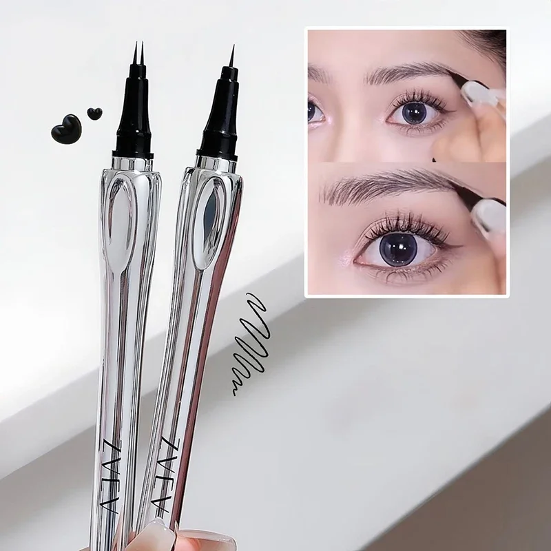 EyebloggTattoo-Stylo à sourcils ultra-fin à 2 fourches, liquide, résistant à l'eau, gris, vers à soie, facile à saisir, maquillage des yeux